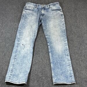 Outpost Makers Jeans Mens Slim‎ Straight Medium Wash Zipper Distressed 34x32